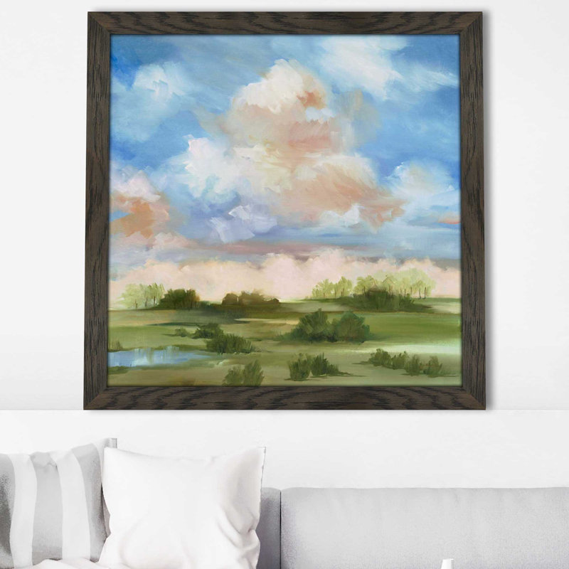 «Rolling Hills II» par Liz Jardine - peinture à cadre flottant, H 37,5 po x l 37,5 po x P 1 po, Cadre chocolat patiné