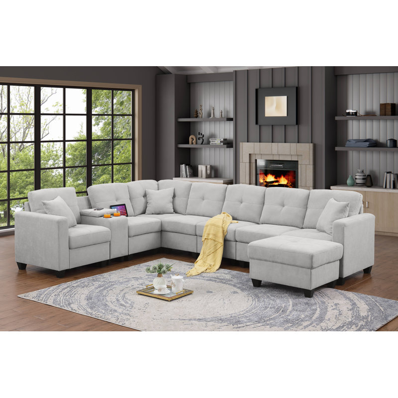 Takeesha Upholstered L-Shaped Sectional Reversible, Light Gray