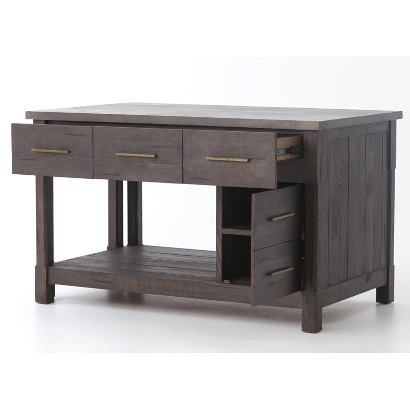 Karelia Kitchen Island, Concrete/Brown