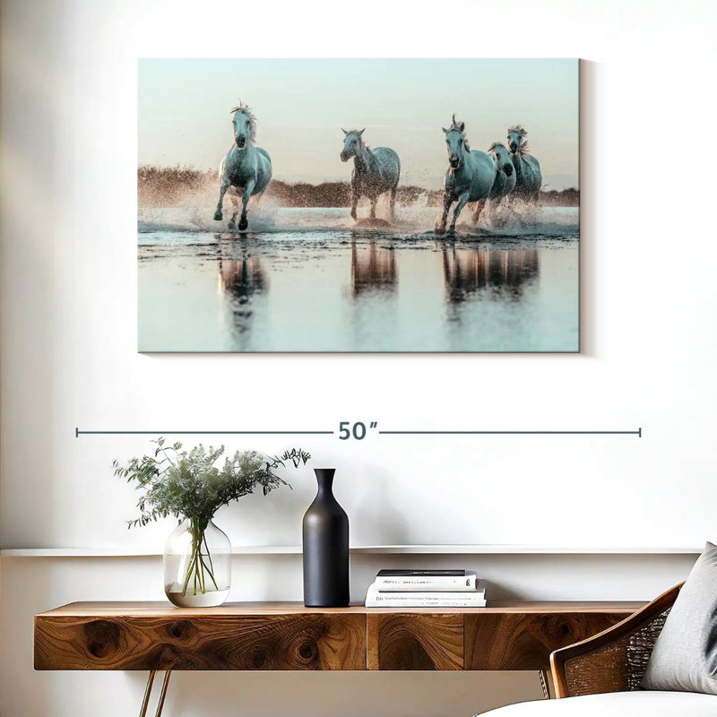 Chevaux français blancs Brampt, H 26 po x l 39 po
