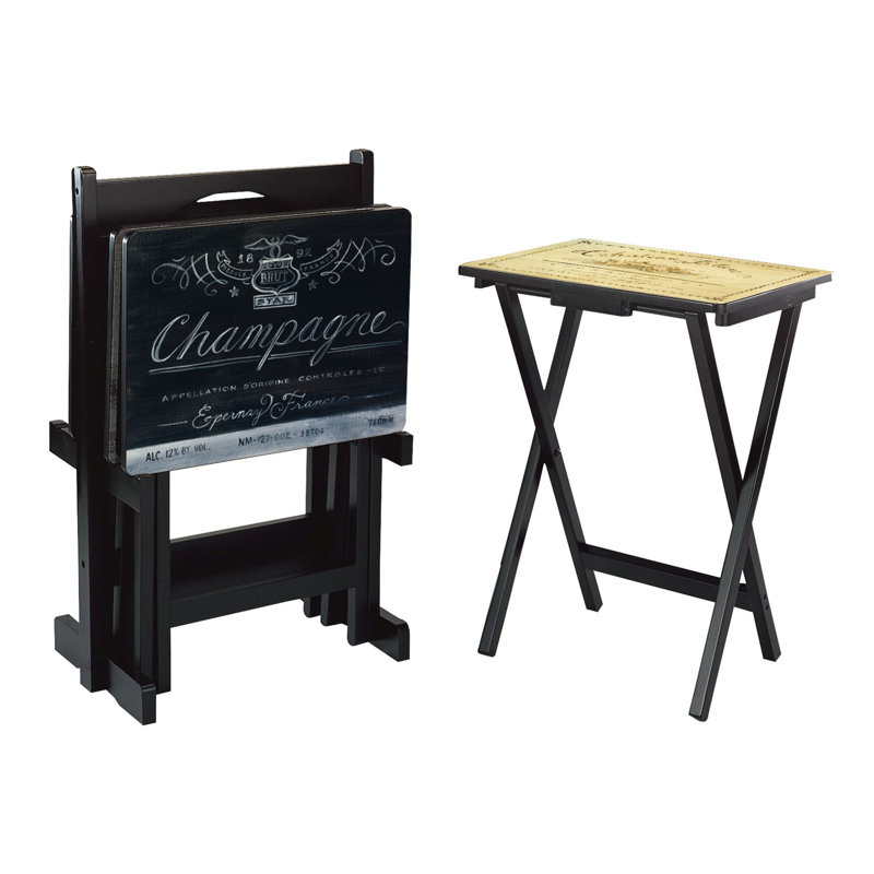 Ensemble de table télé 4 plateaux avec support Wine Label