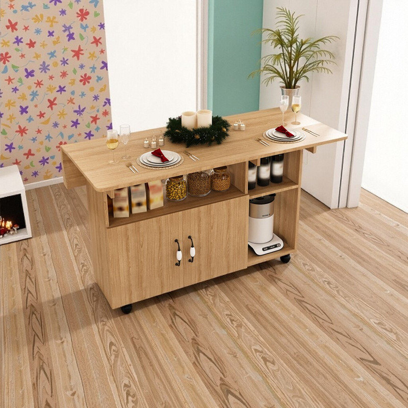 Table multifonctionnelle pliable de 47 pouces avec tablettes de rangement et roulettes pour petits espaces