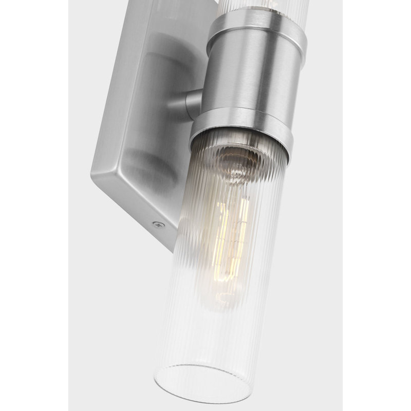Keaton Two Light Vanity, 16" H x 5" W x 3.63" D, Clear Fluted, Brushed Nickel