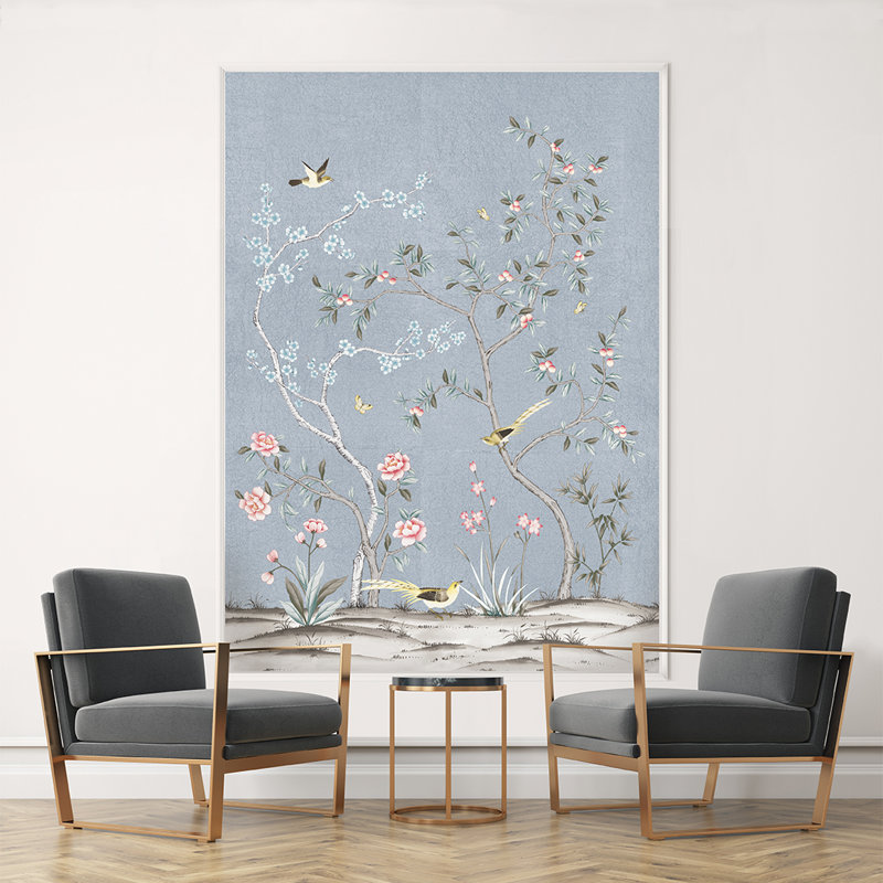 Panneau mural en vinyle à 3 panneaux Metallic Garden, Bleu givré