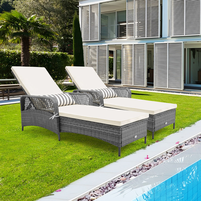 Chaise longue simple inclinable avec coussins 79 po Amelius, 2