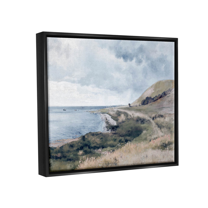 «Seaside Cliff Ocean Scenery» par Lettered And Lined - peinture à cadre flottant sur toile, H 17 po x l 21 po x P 1,7 po