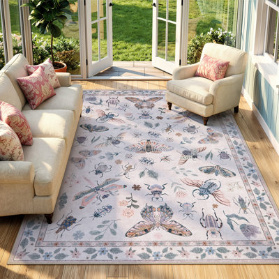 Goldene Animal & Insect Machine Washable Area Rugs with Non-Slip Backing for Living Room, Dining Room, Bedroom