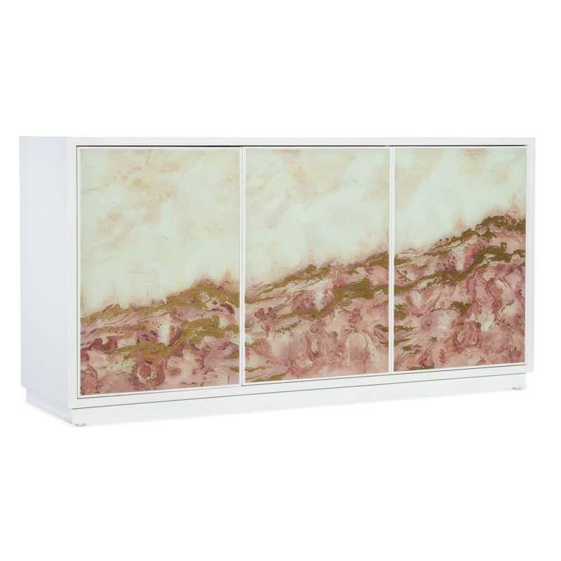 Beige and Cream Transitional Credenza with Artistic Panels