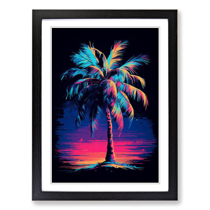 Palm Tree Digital - Single Picture Frame Print on Wood, Black Framed, 64cm H x 46cm W x 2cm D