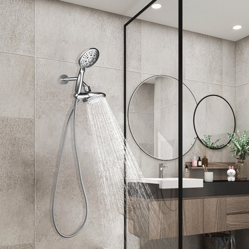 3-Way Shower Head Combo, 48-Setting, High Pressurehand, Held Shower & Rain Shower， Stainless Steel Hose, Chrome