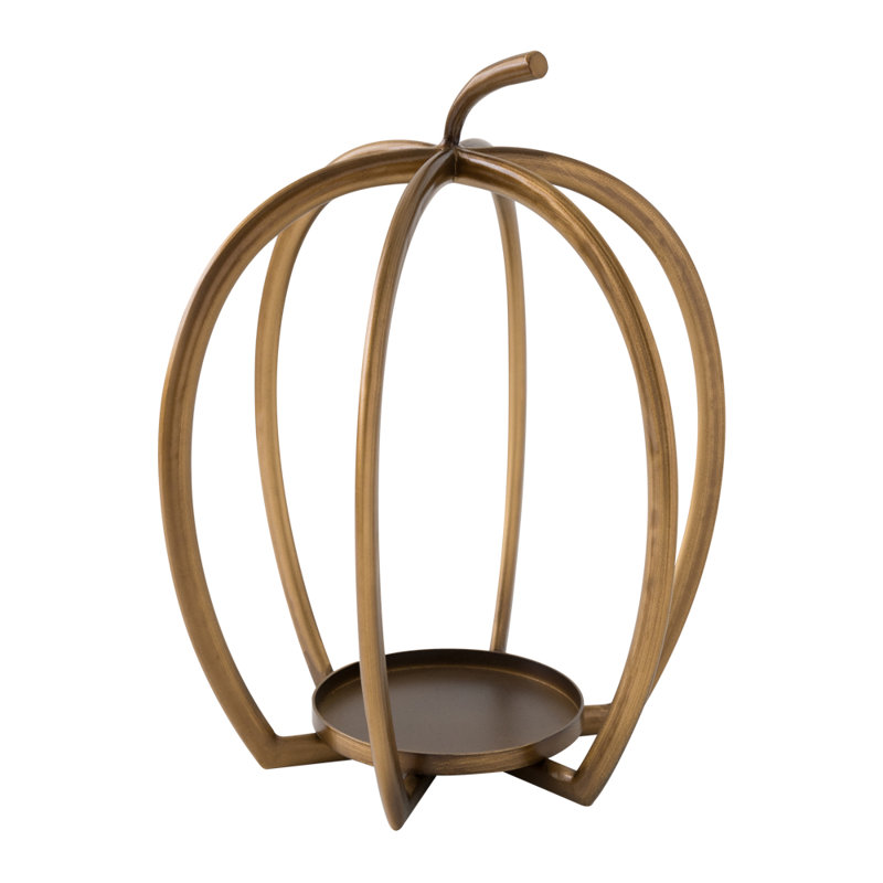Pumpkin-shaped tabletop candle holder, 13.875'' H X 9.625'' W X 11'' D