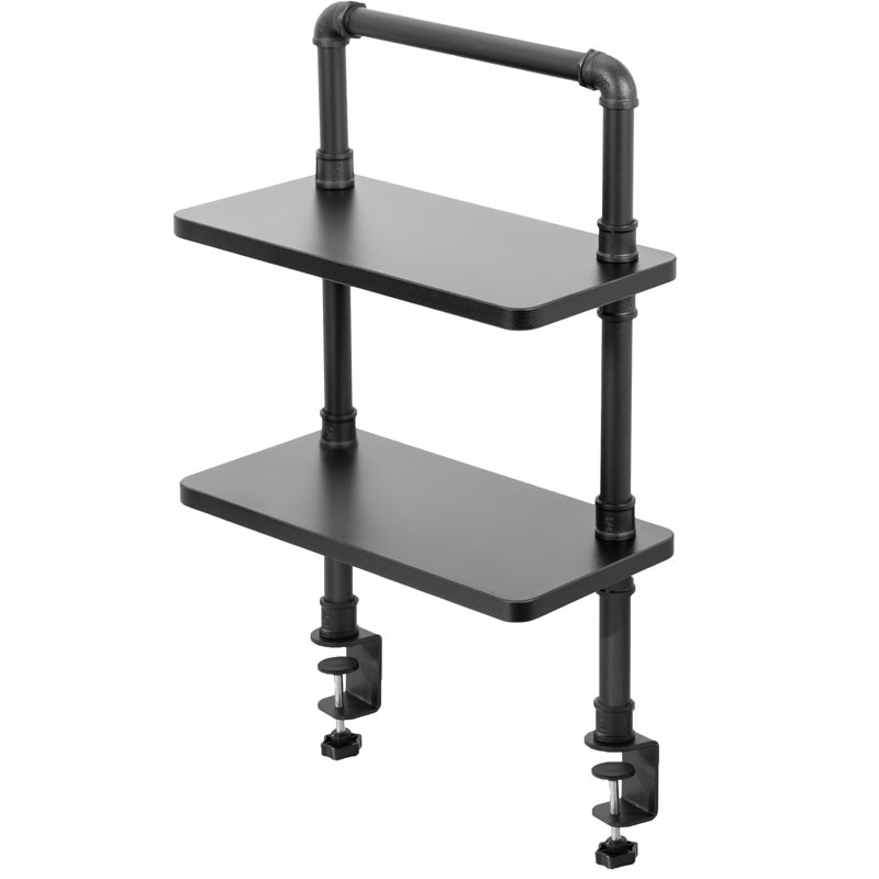 Vivo Clamp-On 2-Tier Decorative Industrial Pipe Shelves, 26.5" H x 15.7" W x 7.7" D, Black