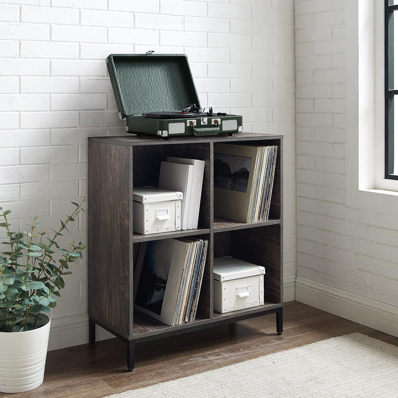 Modular Storage Cube Bookcase With Vinyl Records Holder And Record Player Stand, Industrial Design