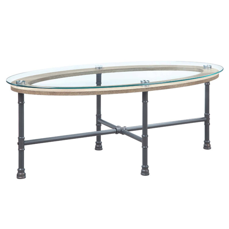 Table basse Brantley, verre transparent et finition gris sable