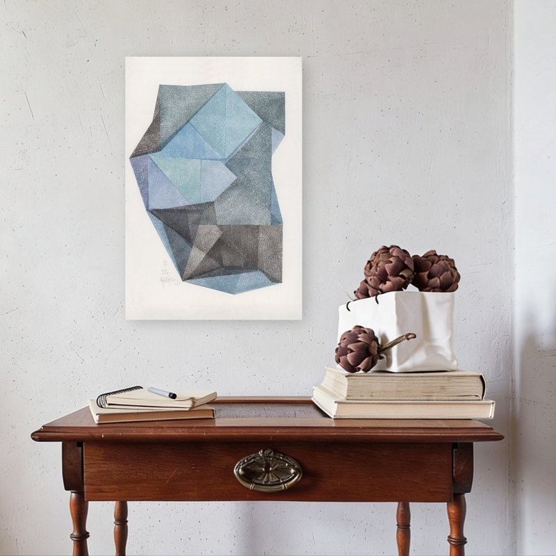 «Facettes», impression d'art contemporain abstrait géométrique bleu vert, 24" H x 16" W