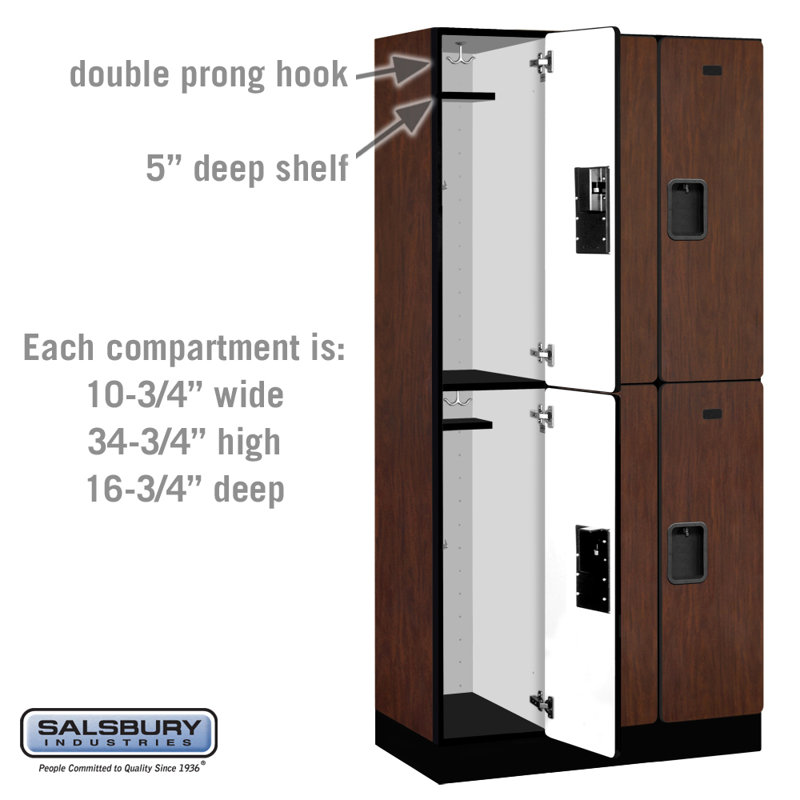 Mahogany 2-Tier 6-Door Wood Locker with Black Base