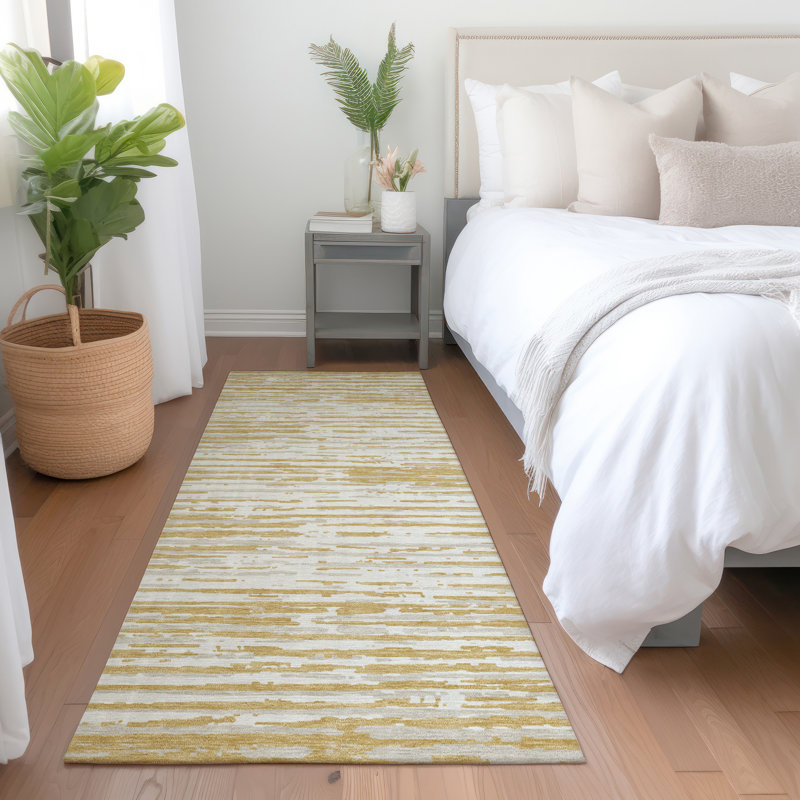 Tapis doré Prisco lavable à la machine de qualité supérieure, Tapis de couloir 2 pi 3 po x 7 pi 6 po