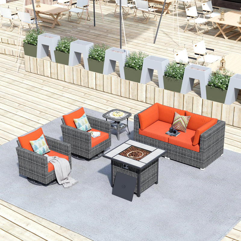 Audris 4 - Person Patio Conversation Set with Cushions, Denim Blue