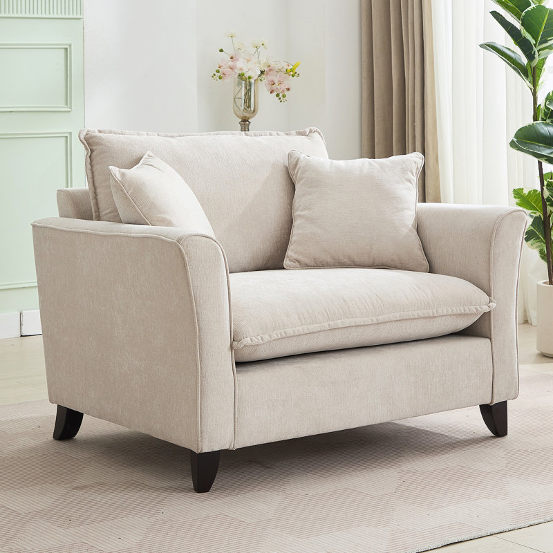 Fauteuil surdimensionné de 46,9 po, tissu chenille, fauteuil confortable et demi-canapé simple avec coussin pour le salon, bureau, crème