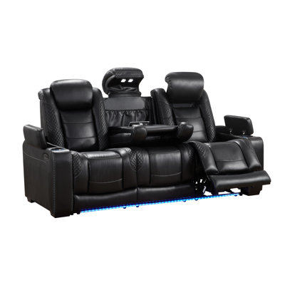 Transformer, 86" Wide Water Resistant Power Recliner Sofa With The Adjustable Headrest, Drop-Table, Storage In Each Arm, Cupholder & Reading Lights (Black Color)
