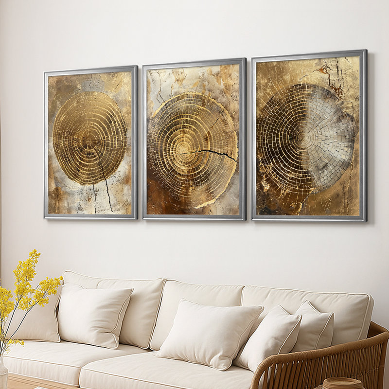 ABSTRACT Series CXC - Toile tendue avec châssis sur mesure - 3 pièces, H 27 po x l 39 po, Argent argent