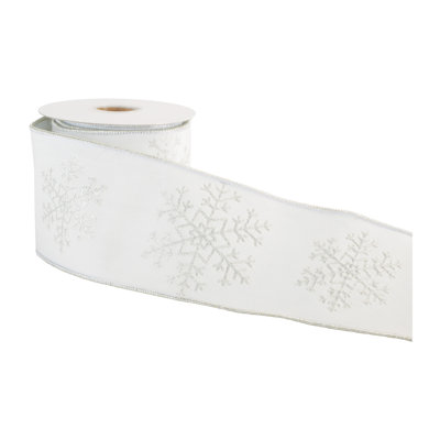 Glitter Snowflake Wired Ribbon 4" x 5 Yds.