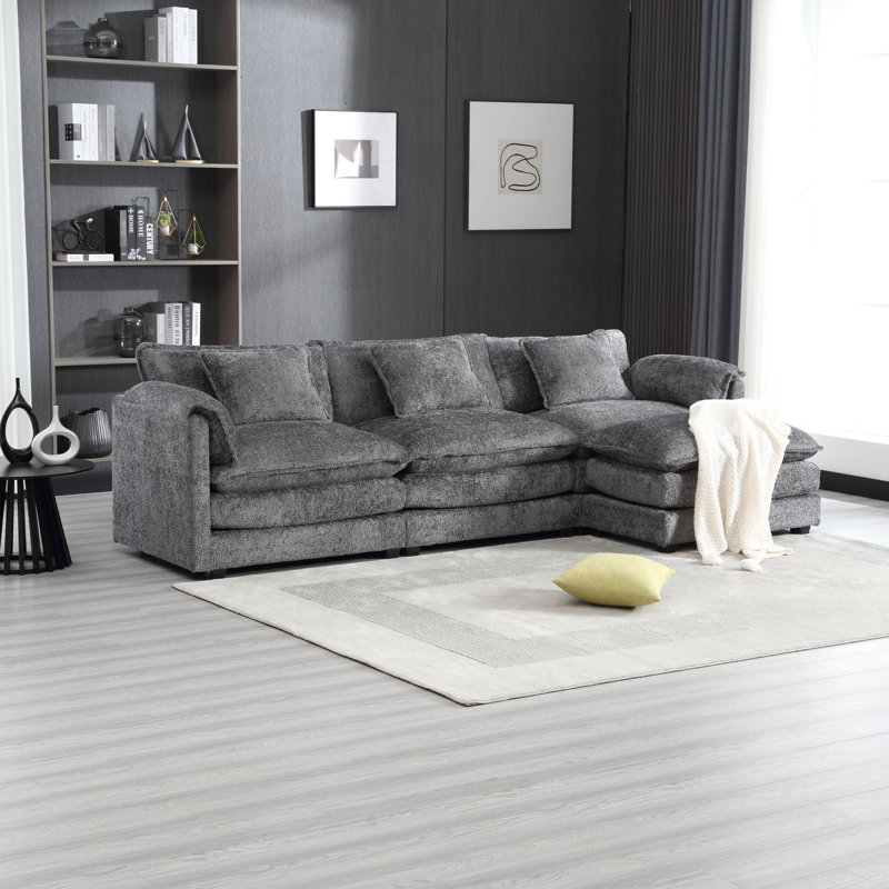 Spacieux et modulaire en forme de L - Canapé-lit en chenille confortable de 112 po avec mousse à mémoire de forme, canapé-lit modulaire moderne amovible, expérience relaxante