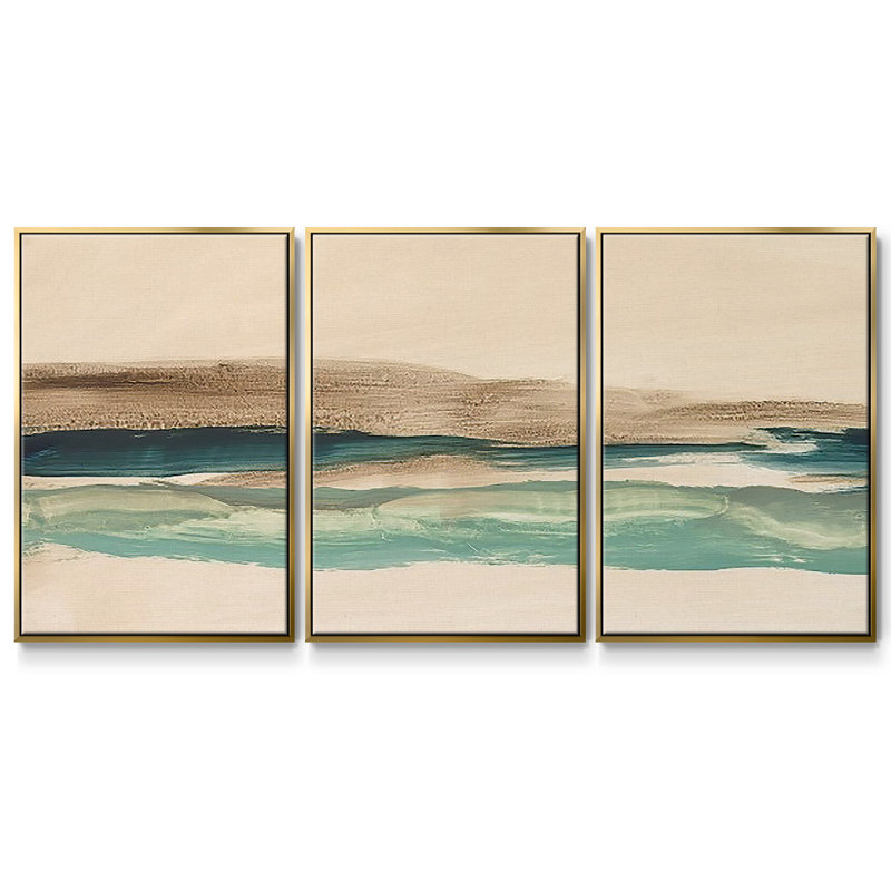 «Layered Horizon I» - Toile encadrée à pièces multiples - 2883203C, H 36 po x l 75 po x P 2 po, Encadrement doré