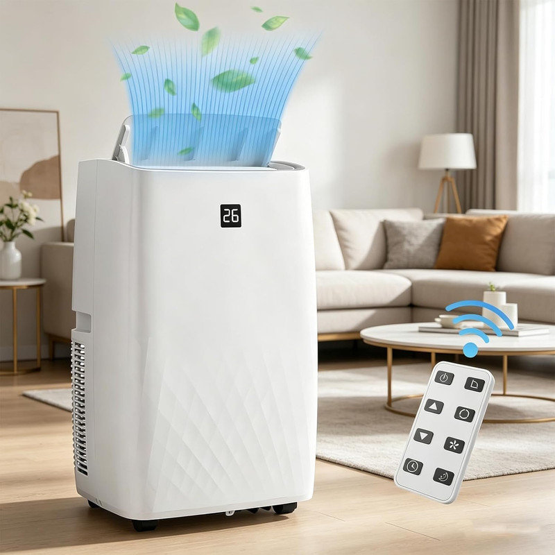 Ensemble de 2 climatiseurs portatifs 14 000 BTU, climatiseur 4-en-1 avec déshumidificateur, mode veille et télécommande pour les pièces jusqu'à 750 pieds carrés Pi.
