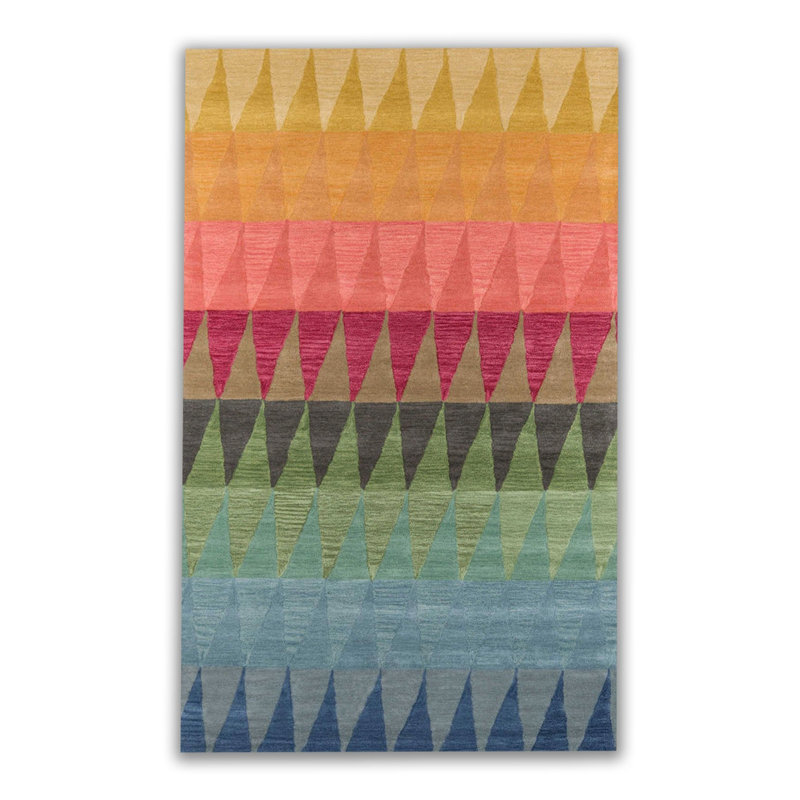 Tapis multicolore à motif géométrique tissé, Rectangle 4 pi 7,12 po x 6 pi 6,74 po