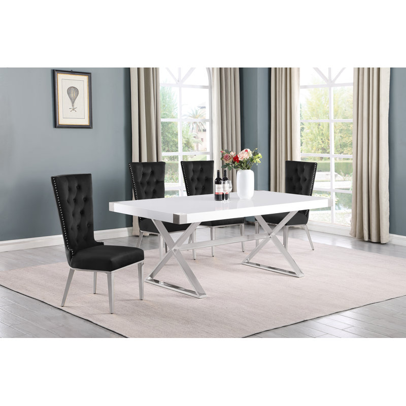 Ensemble de salle à manger rectangulaire L 78 po x l 40 po Hitansh, 5, Noir / argent, Argent