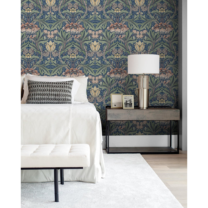 Rouleau de papier peint adhésif lisse L 18 pi x l 20,5 po Craw, Bleu denim / saumon