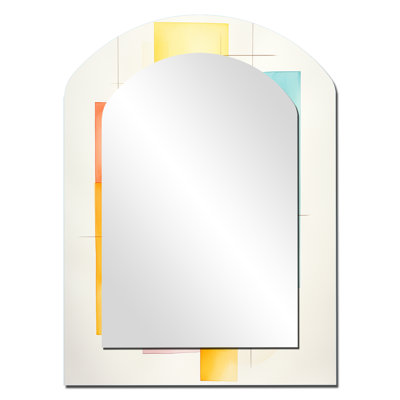 Multicolor cubes motifs I - miroir décoratif arqué géométrique, miroir mural asymétrique moderne, impression d'art en métal