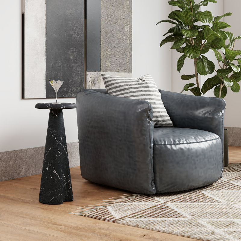 Faux Marble Side Table, Black