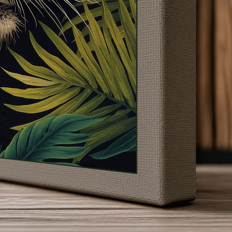 Tiger in the Jungle Tropical - Wrapped Canvas, 18x12 - 45.7 x 30.5 cm, Taupe Border