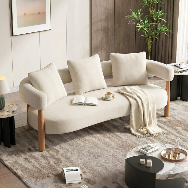 76,5 po Canapé incurvé moderne recouvert de chenille 3 places, beige