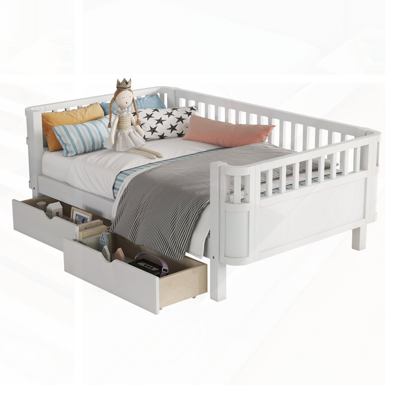 Lit plateforme simple en bois avec garde-corps et rangement spacieux, durable et sécuritaire pour les enfants, Lit simple
