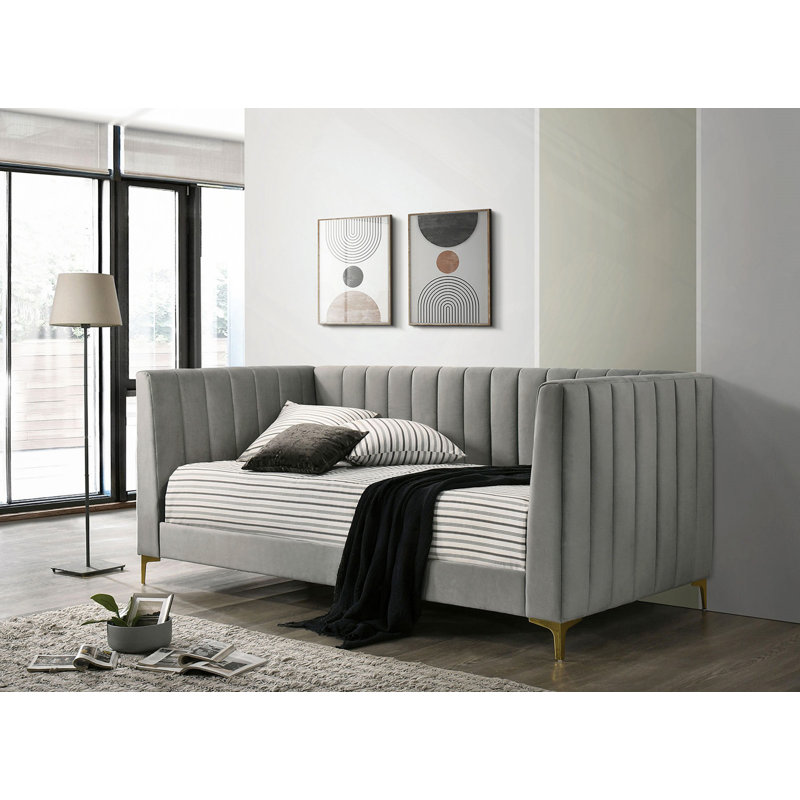 Seating Daybed Attached Gold Metal Legs Channel Tufting