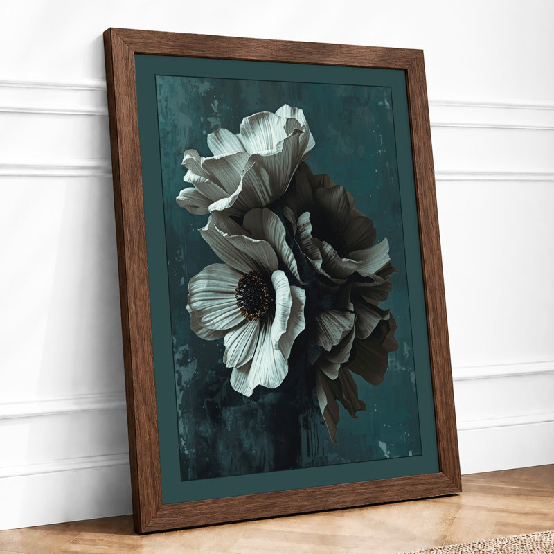 Monochromatic Bloom Botanical - Framed Print, A2 - 59.4 x 42.0 cm, Walnut