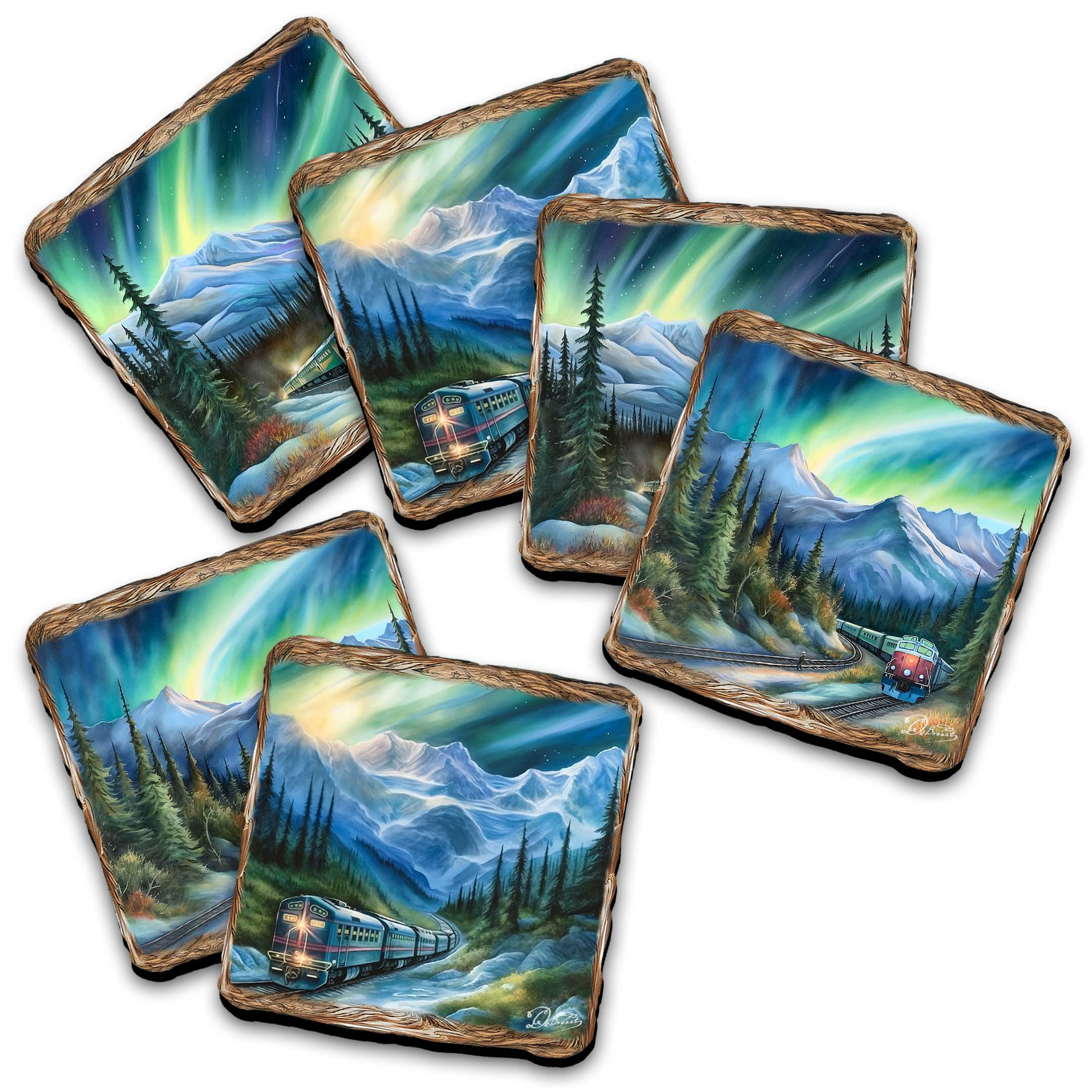 Loon Peak® Nothern Lights Wooden Cork Placemat and Coasters Gift Set