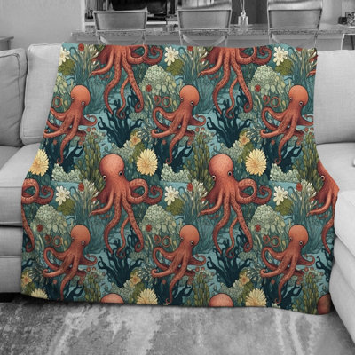 Octopus Animal Blue Fleece Blanket