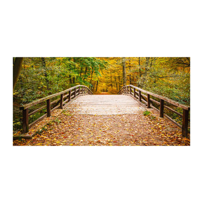 Bridge In The Autumn Forest - No Frame Print on Canvas