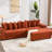 109.01" Orange Corduroy Modular L Shaped Couch, Upgraded Handrails With Cup Holders, Comfortable Seating, To Bed Fabric Movable Footstool, Side Pocket, Into-978944388