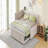 Full Size L-Shaped Upholstered Daybed with Twin Trundle and USB Ports, Modern Square-Block Design, Beige-1203838104