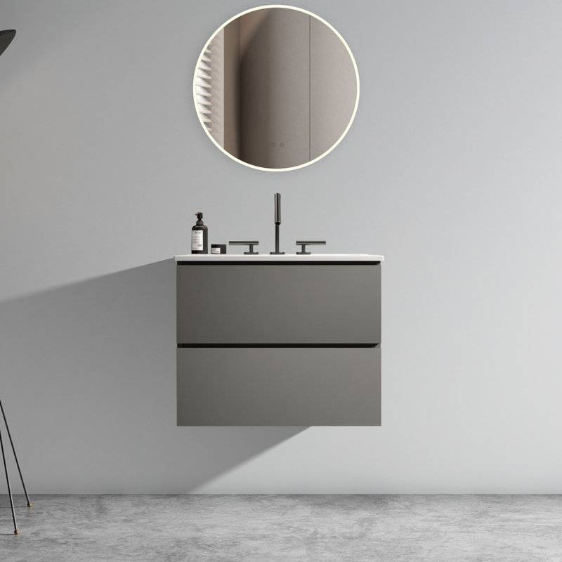 24" Wall Mount Bathroom Vanity with Ceramic Sink, Gray