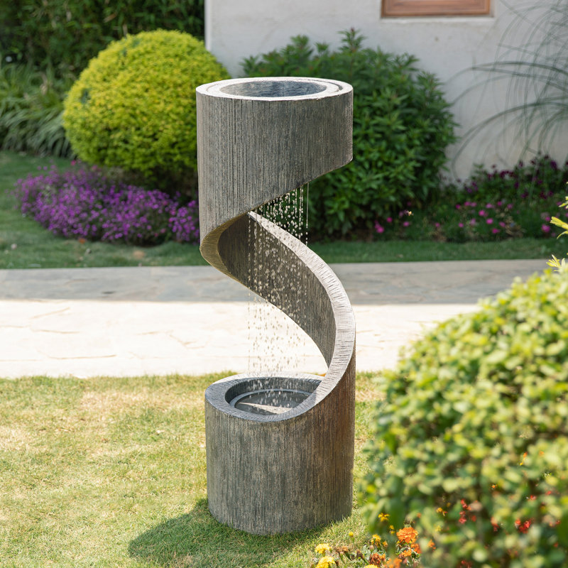 Zia Weather Resistant Column Fountain with Lights, 40" H x 14" W x 14" D, Gray