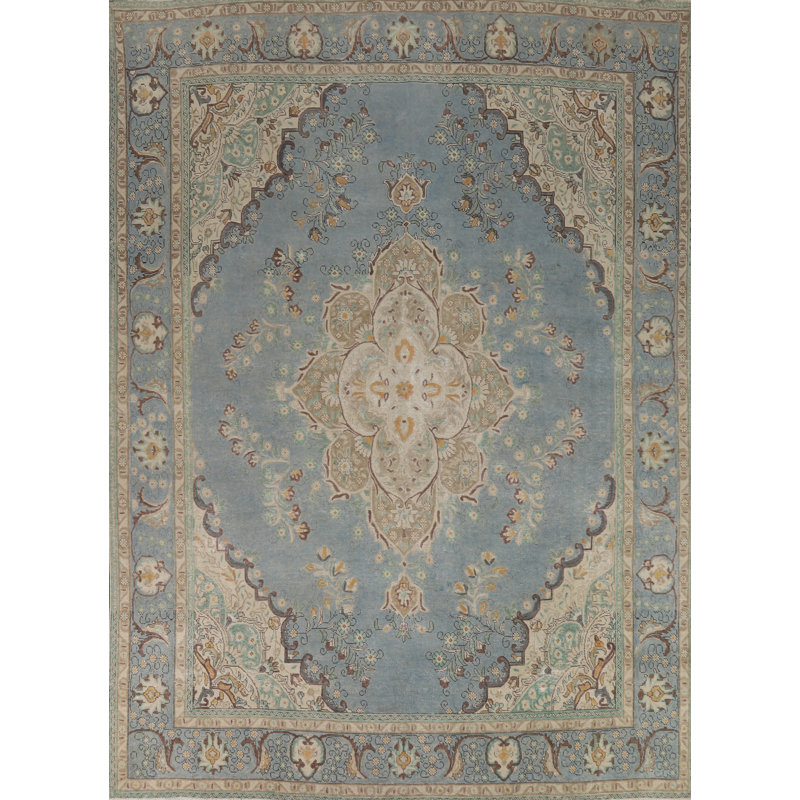 Tapis bleu médaillon traditionnel 9 x 13