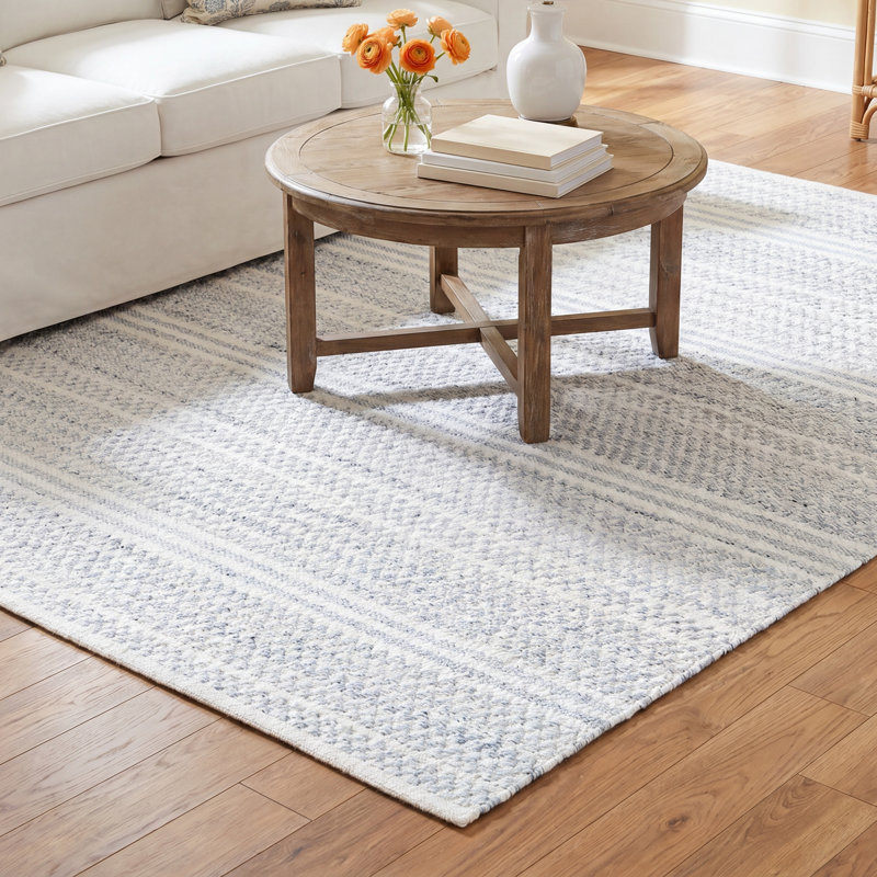 Lavande Striped Wool Area Rug in Ivory/Gray, Rectangle 8'10" x 12'