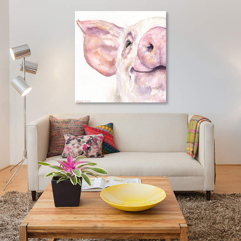 «Happy Pig» par George Dyachenko - Estampe numérique sur toile tendue avec châssis, H 37 po x l 37 po x P 1,5 po