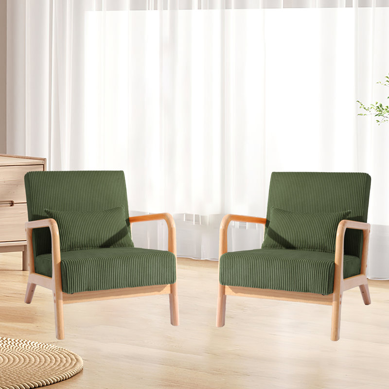 Jyrin 66Cm Wide Armchair, Dark Brown Wood, Light Blue Corduroy